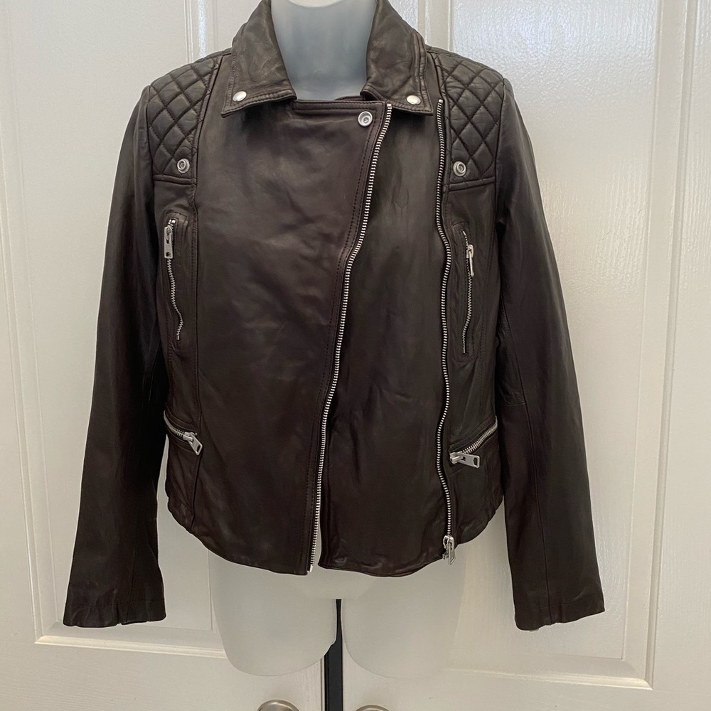 NEW wTag-ALLSAINTS Oxblood Red Leather Jacket 2 - Picture 3 of 4